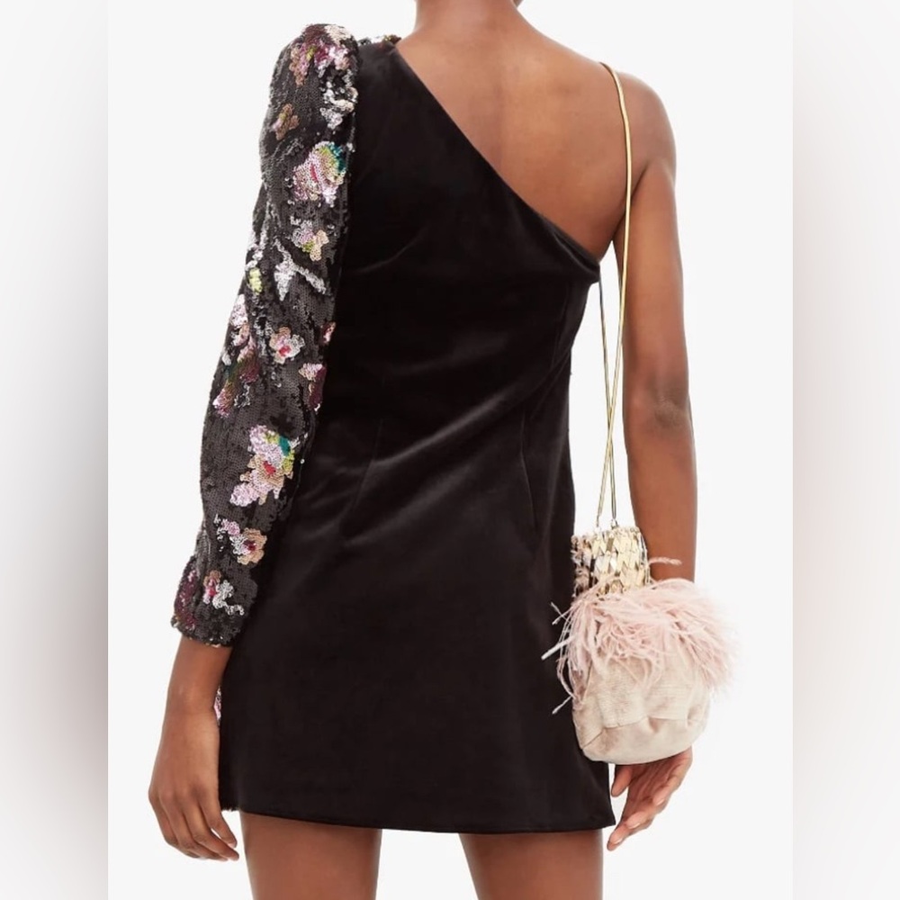 Self-Portrait Midnight Bloom One Shoulder Sequined Cocktail Dress - Picture 8 of 8